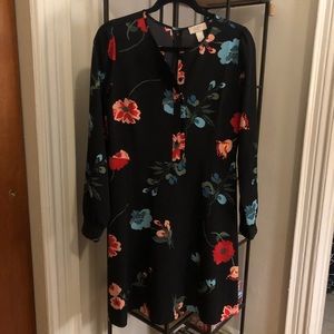 LOFT Outlet Long Sleeve Black Floral Fit and Flare Dress (size 6)